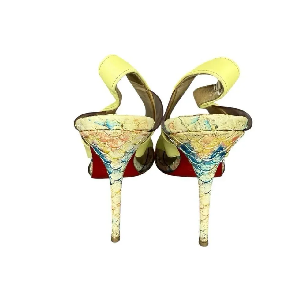 Christian Louboutin Tricolor Python Embossed/Leather PVC Sling Back Sandals 35.5